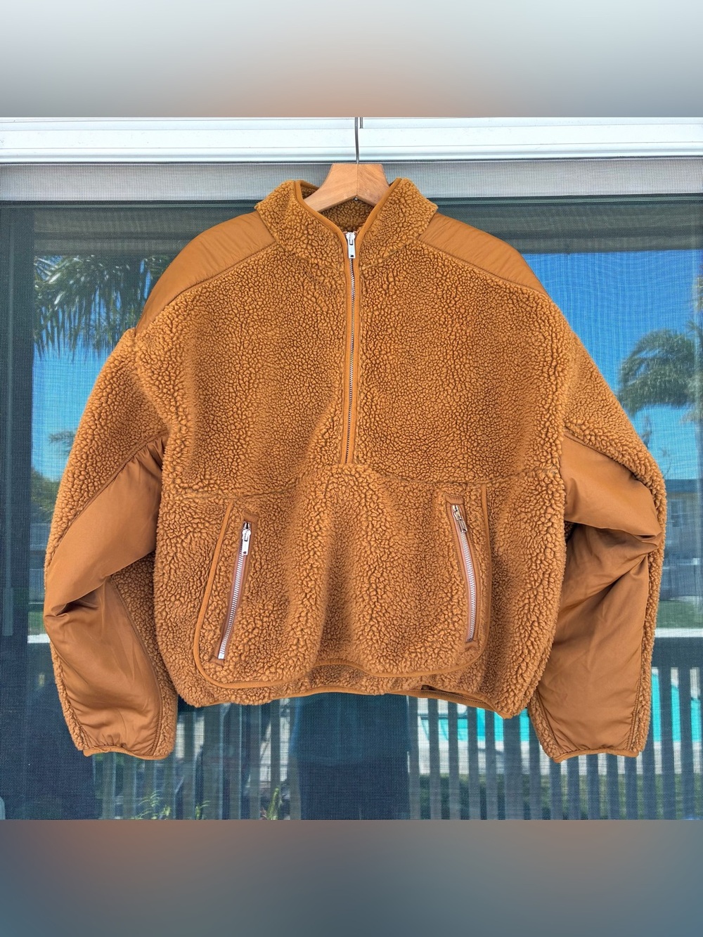 Madewell Faux Shearling Half-Zip Pullover In A Dried Cedar Brown Women’s Size XL